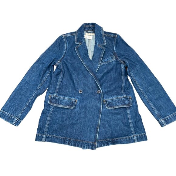 Madewell Blue Denim Jean Double Breasted Blazer Sports Jacket Deardorff Wash XS - Picture 5 of 16